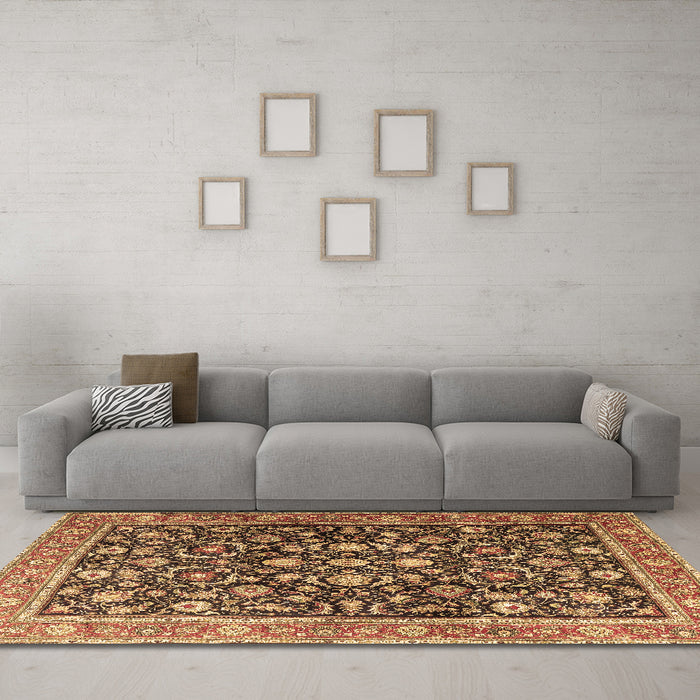 Machine Washable Persian Brown Traditional Rug in a Living Room,, wshtr4407brn