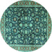 Round Machine Washable Persian Turquoise Traditional Area Rugs, wshtr4407turq