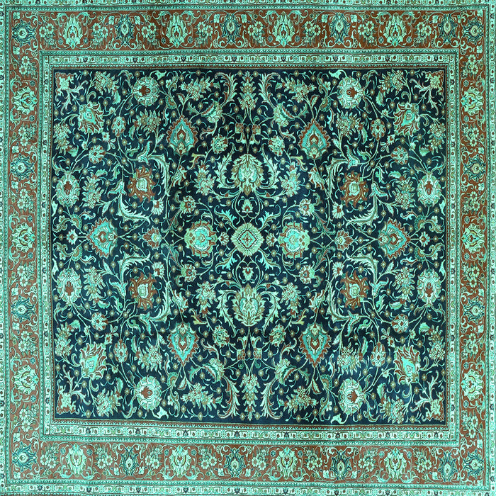 Square Machine Washable Persian Turquoise Traditional Area Rugs, wshtr4407turq