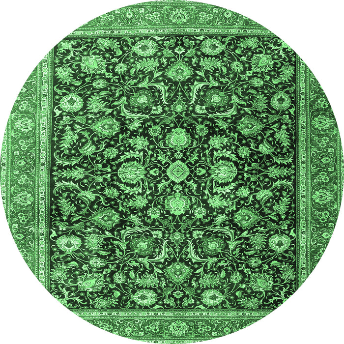 Round Persian Emerald Green Traditional Rug, tr4407emgrn