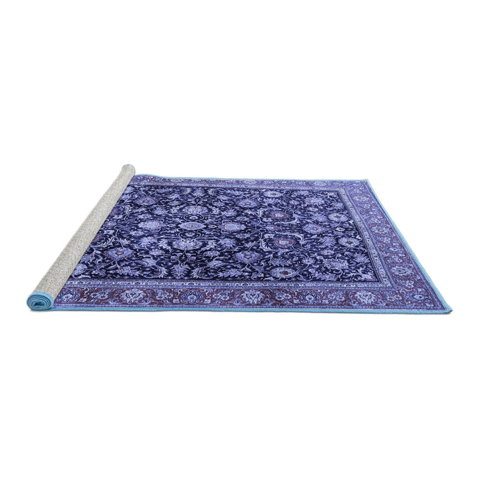 Sideview of Machine Washable Persian Blue Traditional Rug, wshtr4407blu