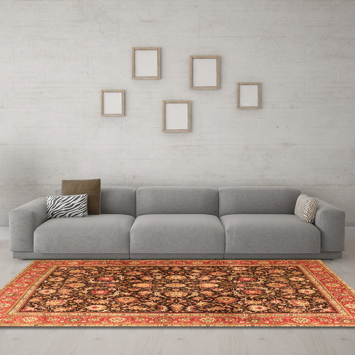 Machine Washable Persian Orange Traditional Area Rugs in a Living Room, wshtr4407org