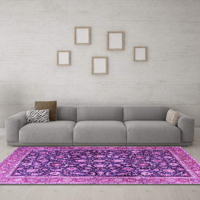 Machine Washable Persian Purple Traditional Area Rugs in a Living Room, wshtr4407pur
