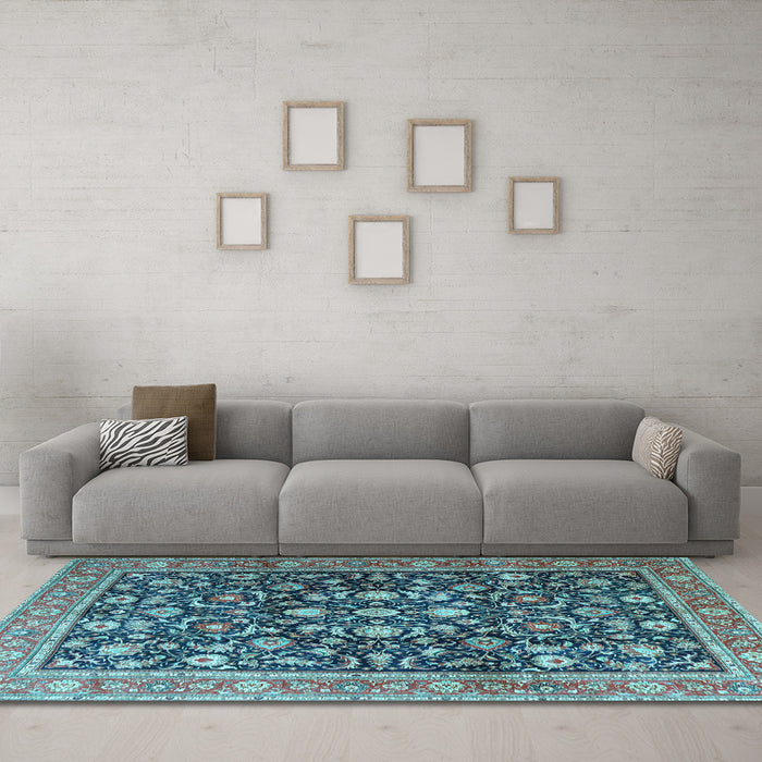 Machine Washable Persian Light Blue Traditional Rug in a Living Room, wshtr4407lblu
