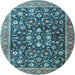 Round Machine Washable Persian Light Blue Traditional Rug, wshtr4407lblu