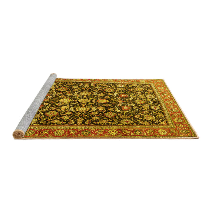 Sideview of Machine Washable Persian Yellow Traditional Rug, wshtr4407yw