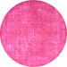 Round Machine Washable Persian Pink Traditional Rug, wshtr4408pnk