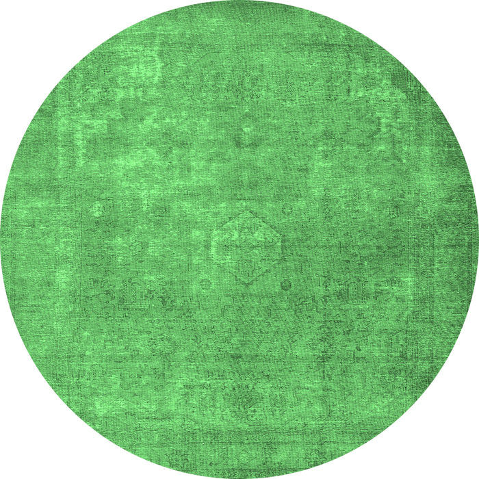 Round Machine Washable Persian Emerald Green Traditional Area Rugs, wshtr4408emgrn