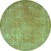 Round Persian Turquoise Traditional Rug, tr4408turq