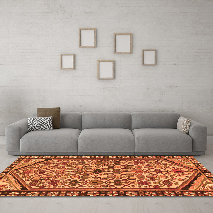 Machine Washable Persian Orange Traditional Area Rugs in a Living Room, wshtr4409org