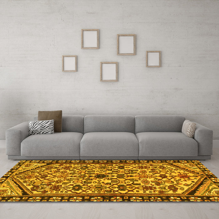 Machine Washable Persian Yellow Traditional Rug in a Living Room, wshtr4409yw