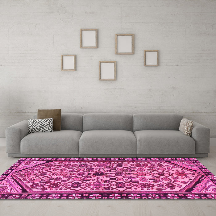 Machine Washable Persian Pink Traditional Rug in a Living Room, wshtr4409pnk