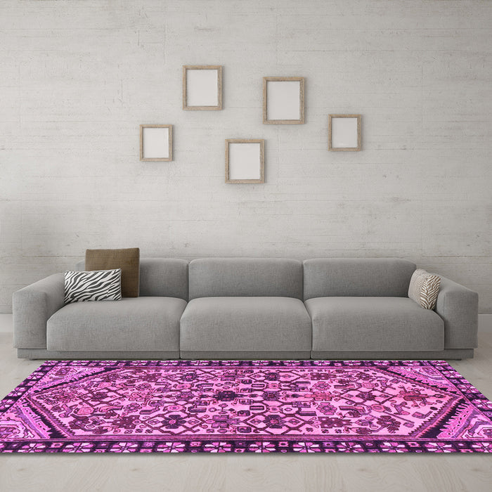 Machine Washable Persian Purple Traditional Area Rugs in a Living Room, wshtr4409pur