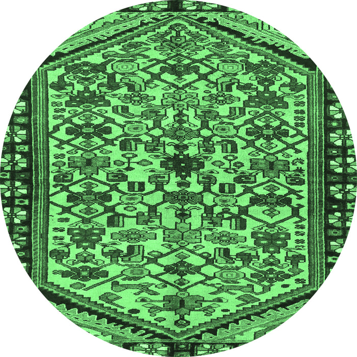 Round Machine Washable Persian Emerald Green Traditional Area Rugs, wshtr4409emgrn