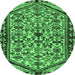 Round Machine Washable Persian Emerald Green Traditional Area Rugs, wshtr4409emgrn