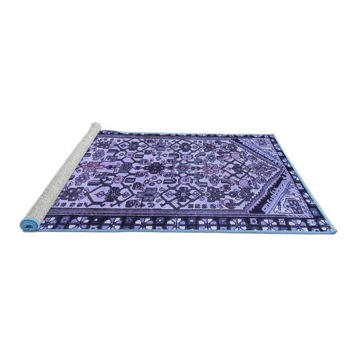 Sideview of Machine Washable Persian Blue Traditional Rug, wshtr4409blu