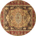 Round Medallion Brown Traditional Rug, tr440brn