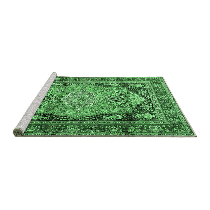 Sideview of Machine Washable Medallion Emerald Green Traditional Area Rugs, wshtr440emgrn