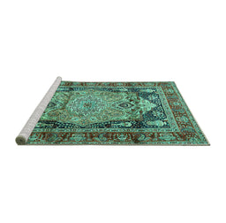 Sideview of Machine Washable Medallion Turquoise Traditional Area Rugs, wshtr440turq