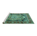 Sideview of Machine Washable Medallion Turquoise Traditional Area Rugs, wshtr440turq