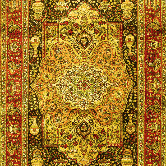 Machine Washable Medallion Yellow Traditional Rug, wshtr440yw
