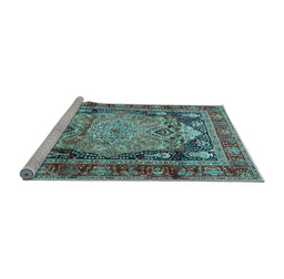 Sideview of Machine Washable Medallion Light Blue Traditional Rug, wshtr440lblu
