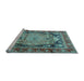 Sideview of Machine Washable Medallion Light Blue Traditional Rug, wshtr440lblu