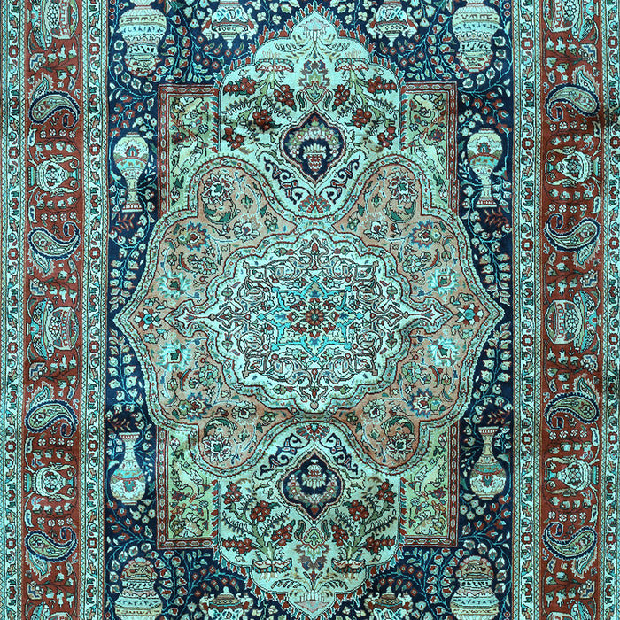 Machine Washable Medallion Light Blue Traditional Rug, wshtr440lblu