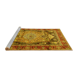 Sideview of Machine Washable Medallion Yellow Traditional Rug, wshtr440yw