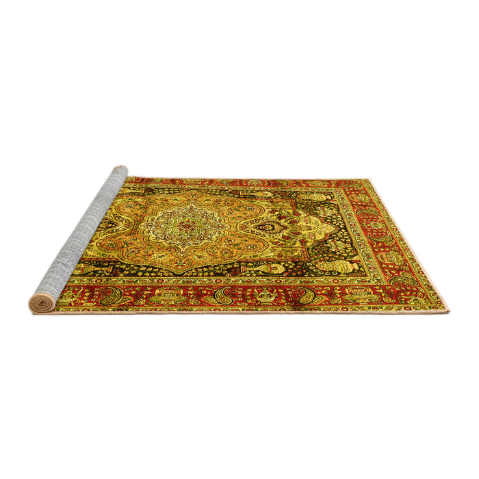 Sideview of Machine Washable Medallion Yellow Traditional Rug, wshtr440yw