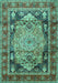 Machine Washable Medallion Turquoise Traditional Area Rugs, wshtr440turq