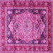 Square Machine Washable Medallion Pink Traditional Rug, wshtr440pnk