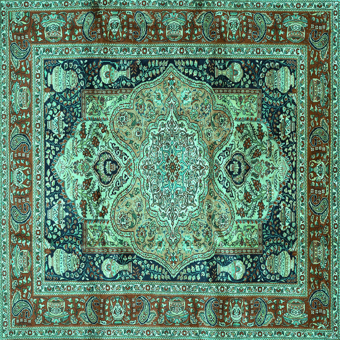 Square Medallion Turquoise Traditional Rug, tr440turq