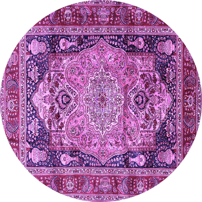 Round Machine Washable Medallion Purple Traditional Area Rugs, wshtr440pur