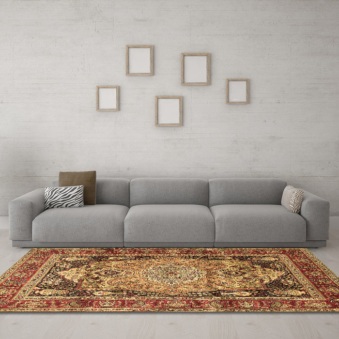 Machine Washable Medallion Brown Traditional Rug in a Living Room,, wshtr440brn