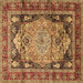 Square Machine Washable Medallion Brown Traditional Rug, wshtr440brn