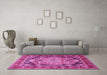 Machine Washable Medallion Pink Traditional Rug in a Living Room, wshtr440pnk