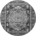 Machine Washable Medallion Gray Traditional Rug, wshtr440gry