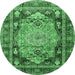 Round Machine Washable Medallion Emerald Green Traditional Area Rugs, wshtr440emgrn