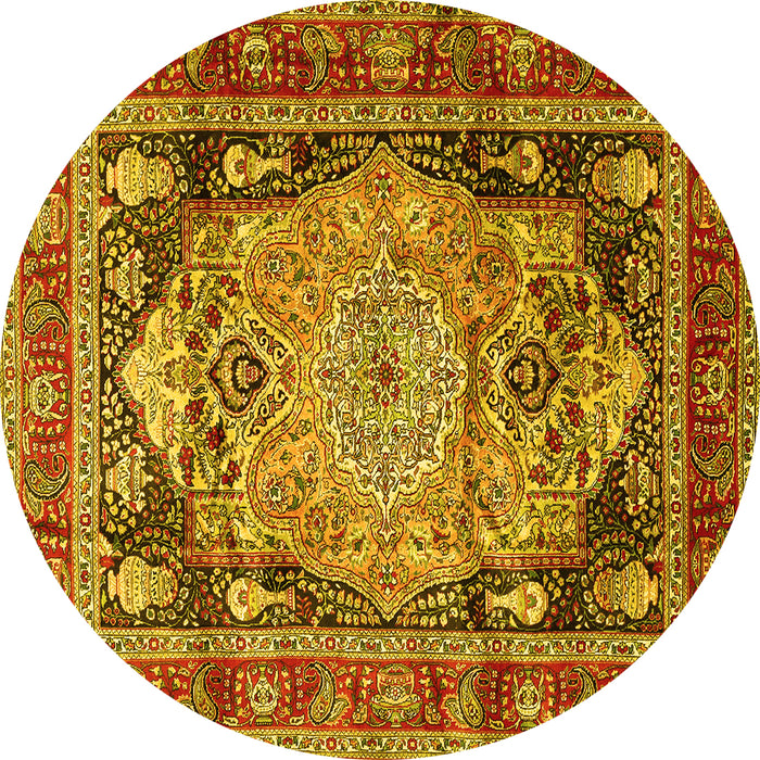 Round Medallion Yellow Traditional Rug, tr440yw