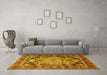 Machine Washable Medallion Yellow Traditional Rug in a Living Room, wshtr440yw