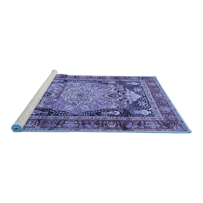 Sideview of Machine Washable Medallion Blue Traditional Rug, wshtr440blu