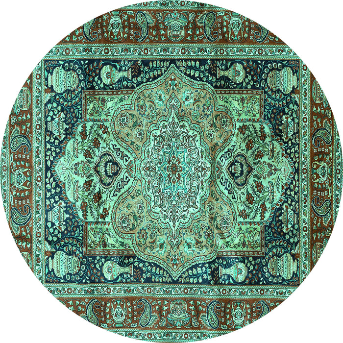 Round Medallion Turquoise Traditional Rug, tr440turq