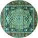 Round Medallion Turquoise Traditional Rug, tr440turq