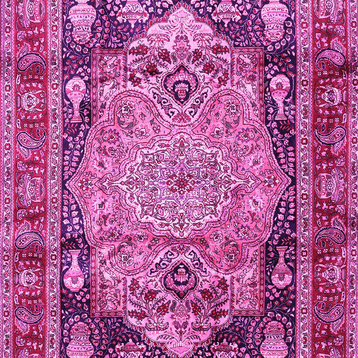 Machine Washable Medallion Pink Traditional Rug, wshtr440pnk