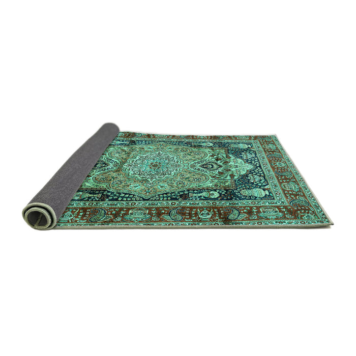Sideview of Medallion Turquoise Traditional Rug, tr440turq