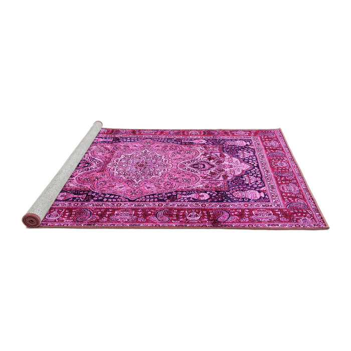 Sideview of Machine Washable Medallion Pink Traditional Rug, wshtr440pnk
