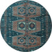 Round Machine Washable Persian Light Blue Traditional Rug, wshtr4410lblu