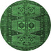 Round Machine Washable Persian Emerald Green Traditional Area Rugs, wshtr4410emgrn