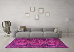 Machine Washable Persian Pink Traditional Rug in a Living Room, wshtr4410pnk